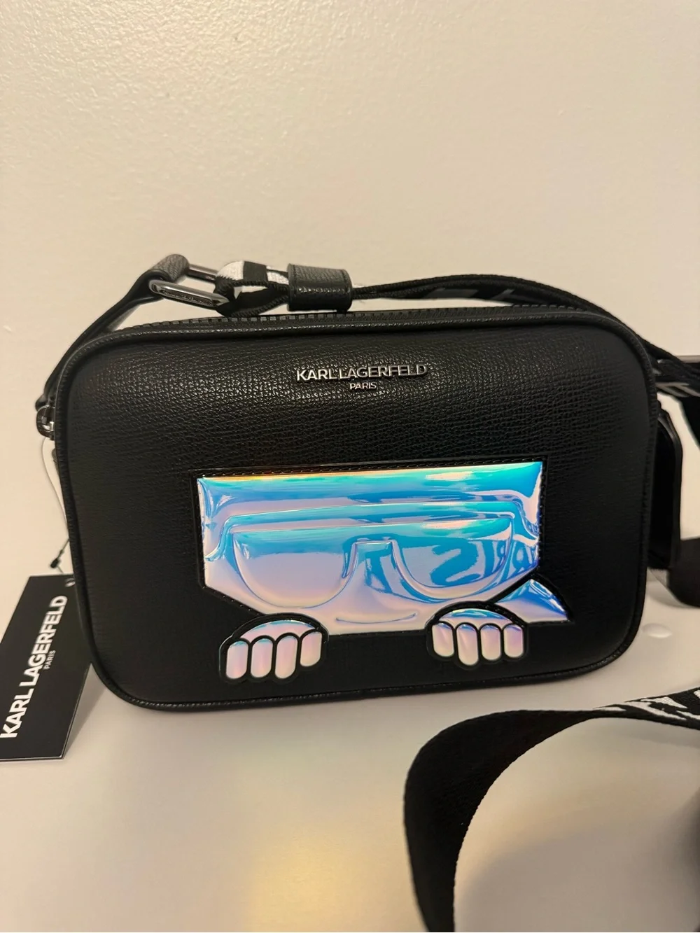 Karl Lagerfeld Black Crossbody Bag with Iridescent Accent NWT